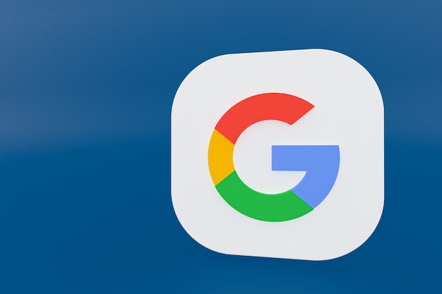 Foto rendering 3d del logo dell'applicazione google su priorità bassa blu