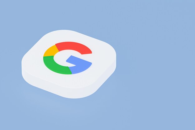 Foto rendering 3d del logo dell'applicazione google su sfondo blu