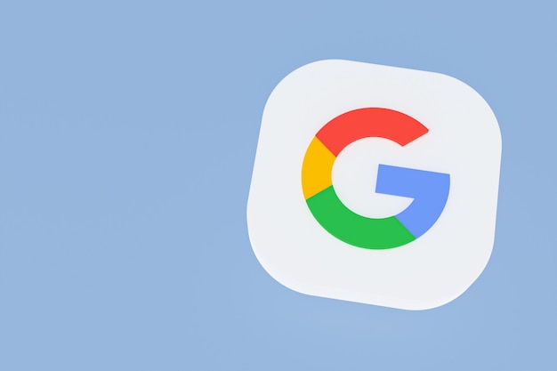 Google application logo 3d rendering on blue background