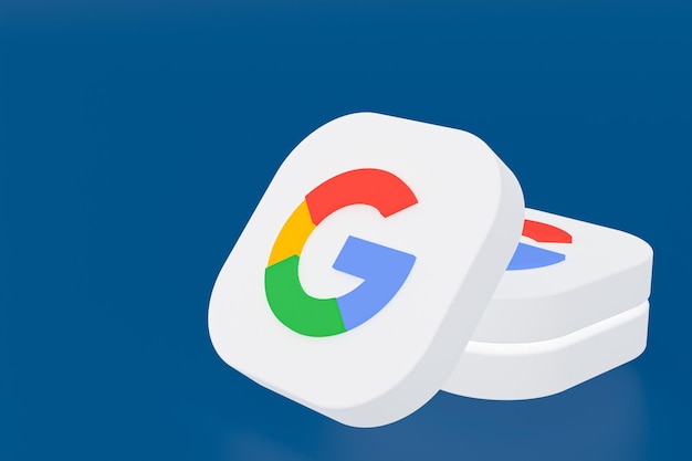 Google application logo 3d rendering on blue background