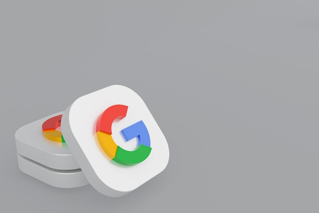 Foto rendering 3d del logo dell'applicazione google su sfondo grigio