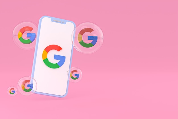 화면 휴대 전화 3d 렌더링에 Google 아이콘