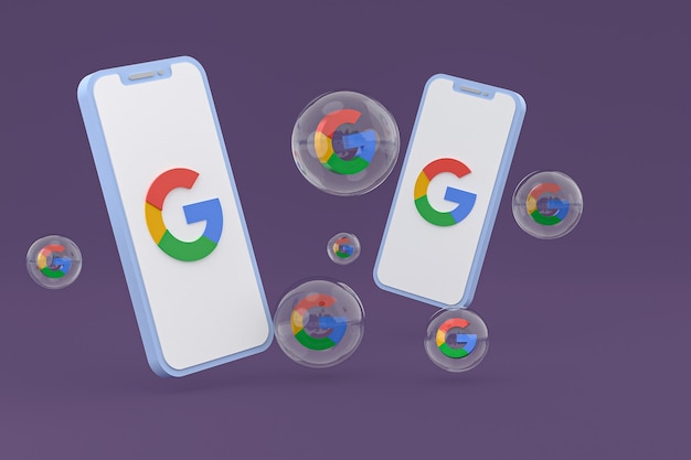 Google icon on screen mobile phones 3d render