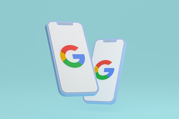 Google icon on screen mobile phones 3d render