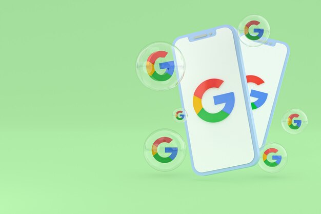 Значок Google на экране смартфона или мобильного телефона 3d визуализации