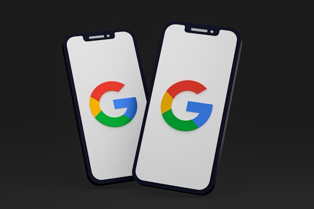 Google icon on screen smartphone or mobile phone 3d render