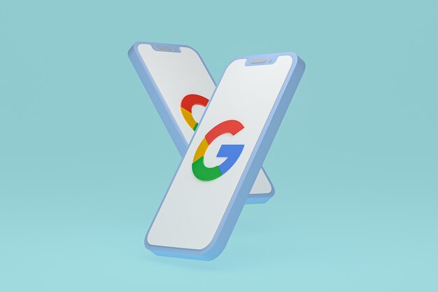 Foto icona di google sullo schermo dello smartphone o del telefono cellulare 3d render