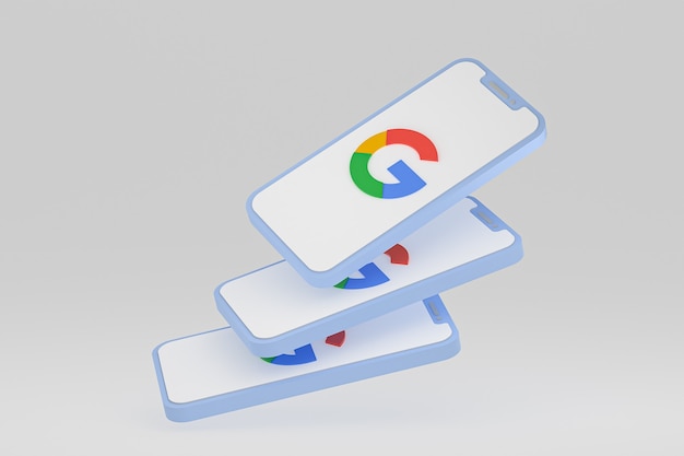 Google icon on screen smartphone or mobile phone 3d render