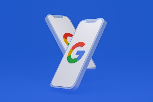 Google icon on screen smartphone or mobile phone 3d render