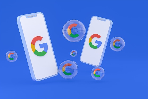 Google icon on screen smartphone or mobile phone 3d render