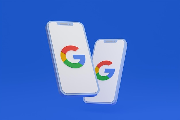 Icona di google sullo schermo dello smartphone o del telefono cellulare 3d render
