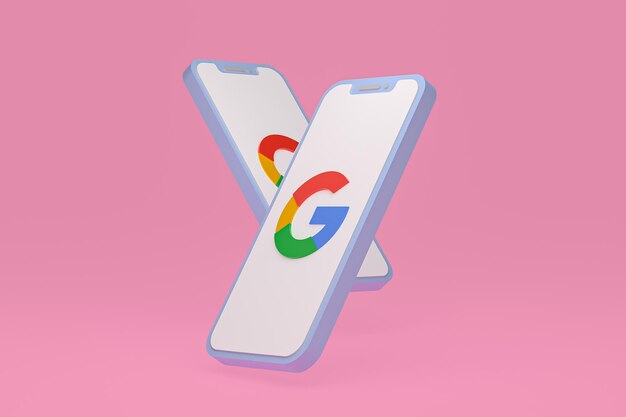 Google icon on screen smartphone or mobile phone 3d render