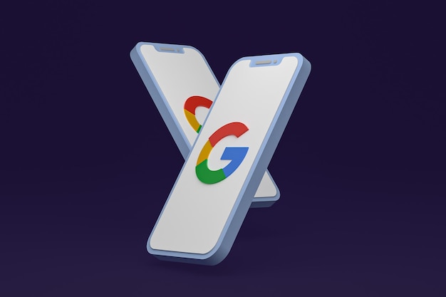 Google icon on screen smartphone or mobile phone 3d render