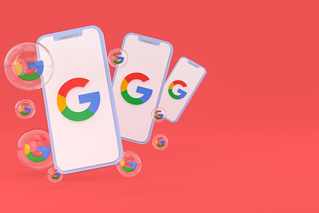 Google icon on screen smartphone or mobile phone 3d render