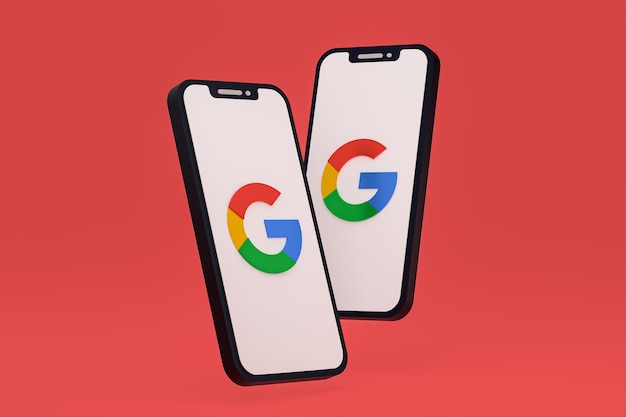 Google icon on screen smartphone or mobile phone 3d render