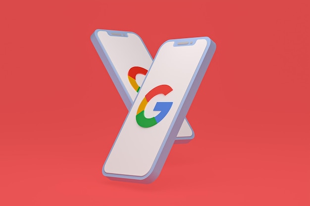 Google icon on screen smartphone or mobile phone 3d render