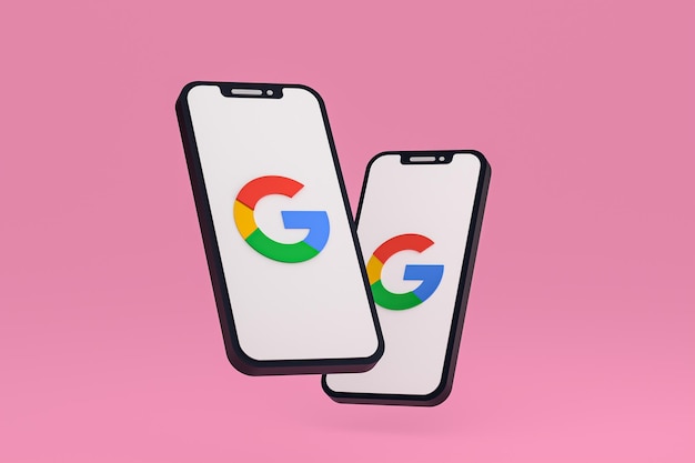 화면 스마트폰 또는 휴대 전화 3d 렌더링의 Google 아이콘