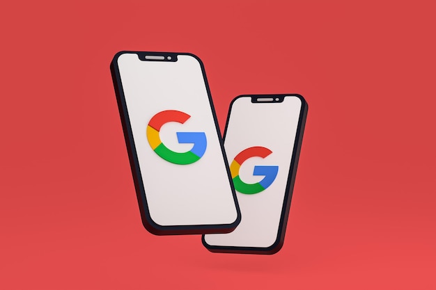 Foto icona di google sullo schermo smartphone o telefono cellulare rendering 3d