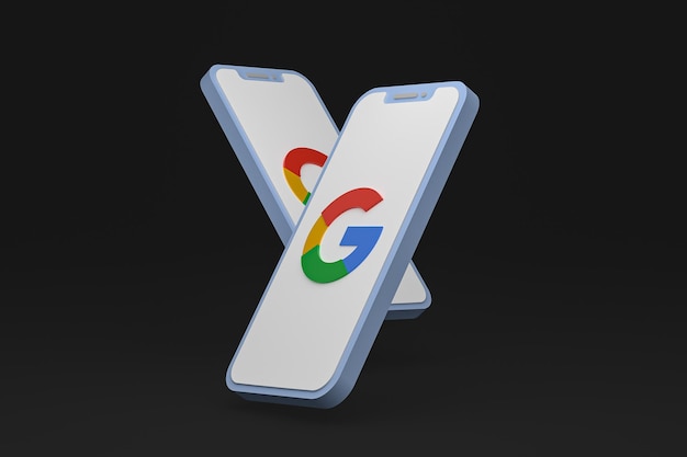 Photo google icon on screen smartphone or mobile phone 3d render