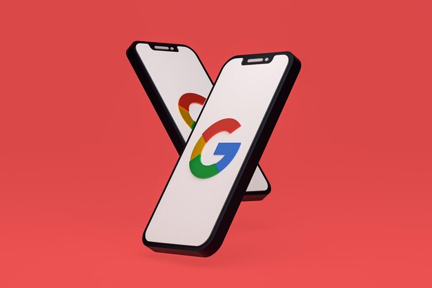 Google icon on screen smartphone or mobile phone 3d render