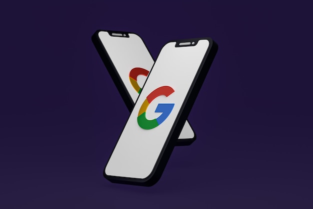 Google icon on screen smartphone or mobile phone 3d render