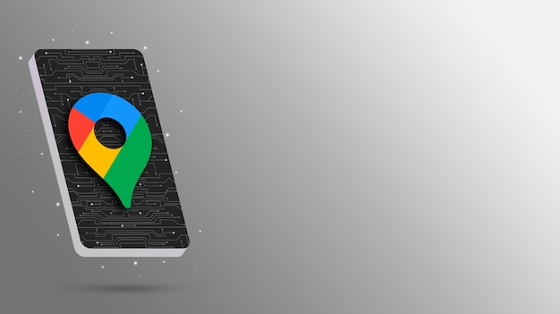 Il logo della mappa di google sul display del telefono tecnologico 3d rende