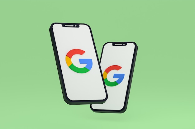 Google-pictogram op scherm mobiele telefoons 3d render