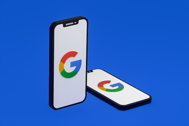 Google-pictogram op scherm smartphone of mobiele telefoon 3d render