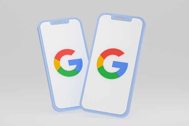 Google-pictogram op scherm smartphone of mobiele telefoon 3d render