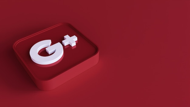 google plus square button icon 3d with copy space. 3d rendering