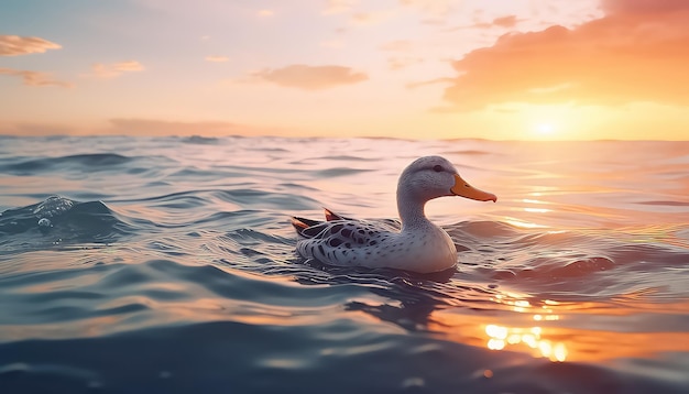 Goose in the river at sunset