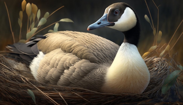 Goose with birds nest realistic impressive Ai generated art