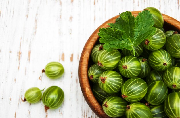 Gooseberries with leaves