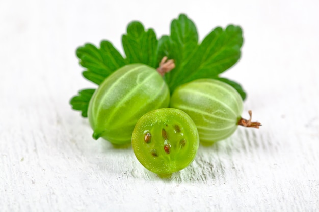 Gooseberries with leaves