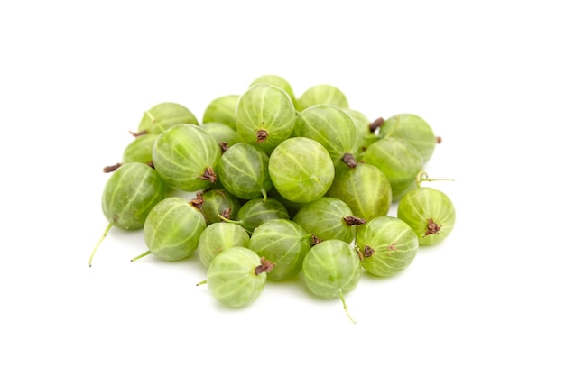 Gooseberry isolated on white background Heap of green berries Fresh ripe gooseberry