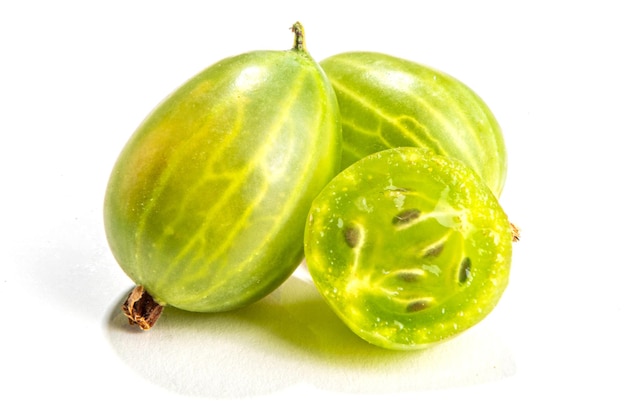 Gooseberry with leaf isolated on white