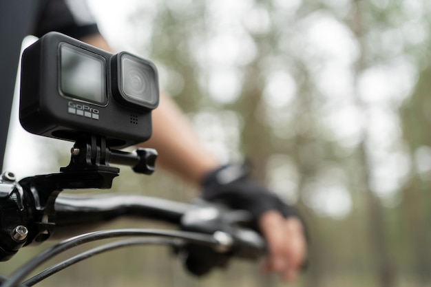 Gopro actiecamera gemonteerd op de fiets