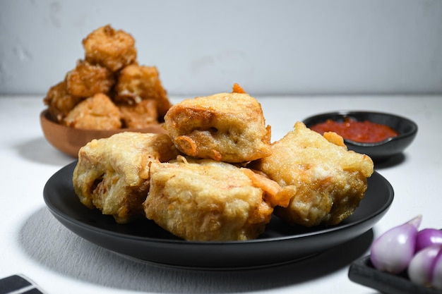 Gorengan or Fried tofu is a type of fried food made from tofu, and filled with bean sprouts