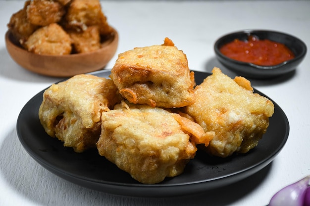 Gorengan or Fried tofu is a type of fried food made from tofu, and filled with bean sprouts