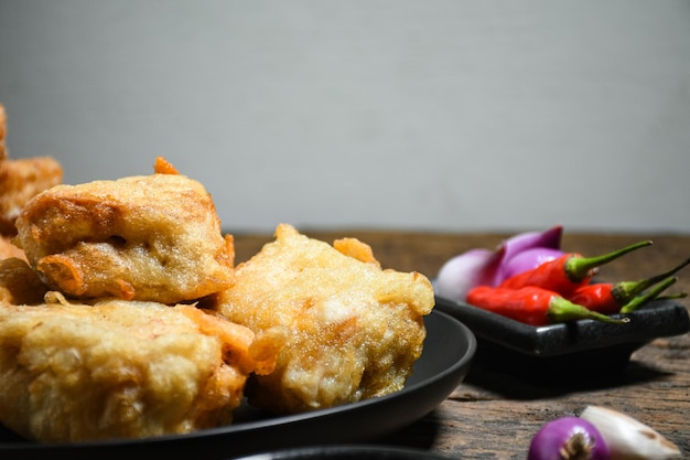 Gorengan or Fried tofu is a type of fried food made from tofu, and filled with bean sprouts