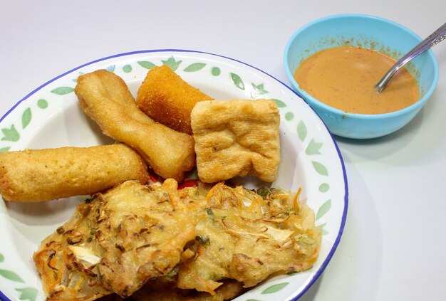 Gorengan is a typical snack from Indonesia consisting of bakwan risol tofu