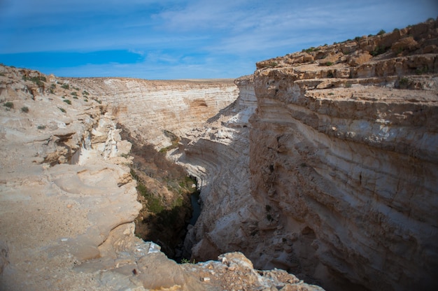 干ばつの時代のイスラエルの砂漠の峡谷。