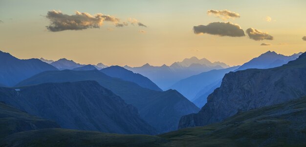 Gorge and peaks in the sunset light