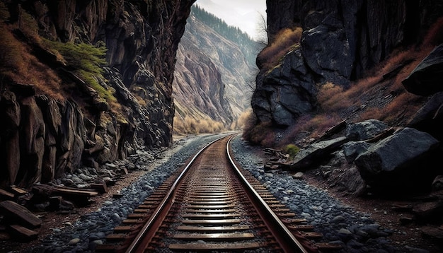 Gorge Railroad Tracks Which Pass Through Deep And Narrow Gorges Generative AI