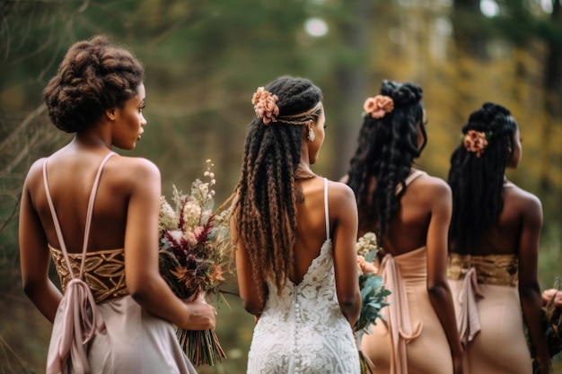 Gorgeous african american bride with bridesmaids Generative AI