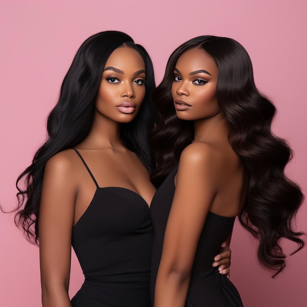 Gorgeous African American Models Slaying the Pink Scene with Black Brazilian Body Wave Hair Extensio