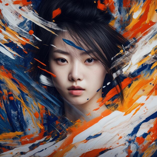 Gorgeous asian woman in colorul paint beautiful illustration picture generative ai