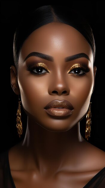 Gorgeous black woman wearing glamorous cosmetics against a dark backdrop Generative AI