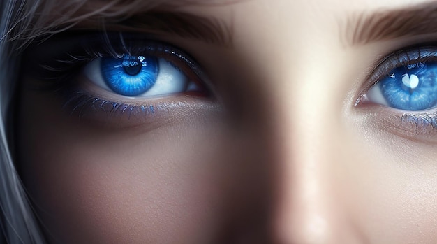 화려한 파란 눈 가까이 컴퓨터 기술