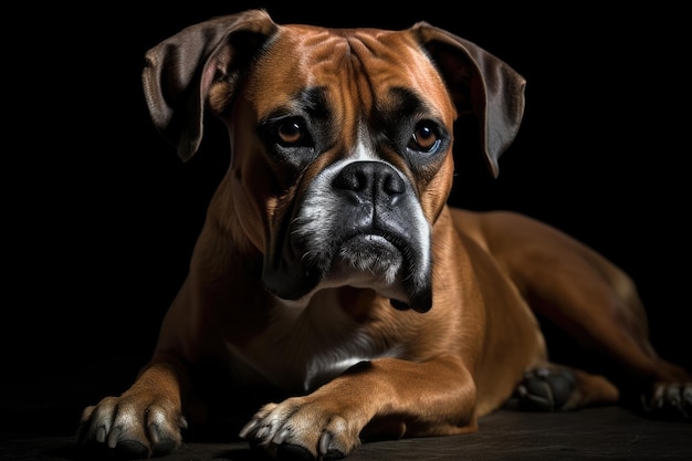 黒の背景にゴージャスなボクサー犬